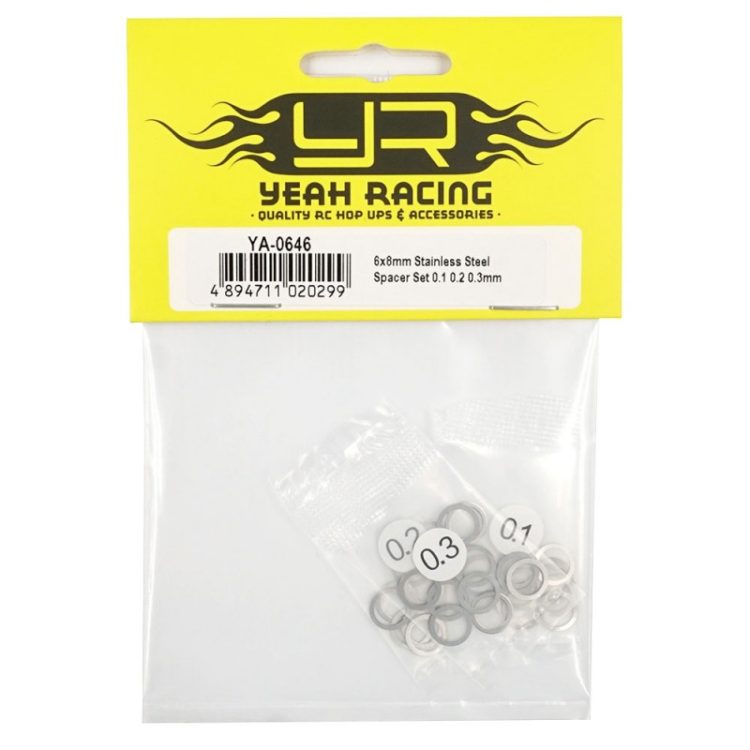 Yeah Racing - 6x8mm S/S Spacer Set 0.1, 0.2, 0.3mm