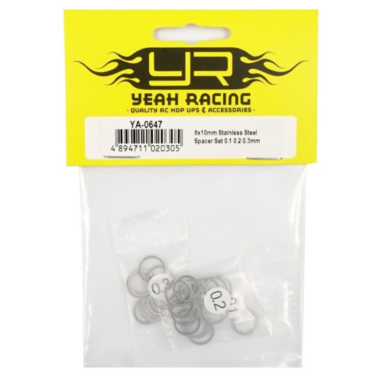 Yeah Racing - 8x10mm S/S Spacer Set 0.1, 0.2, 0.3