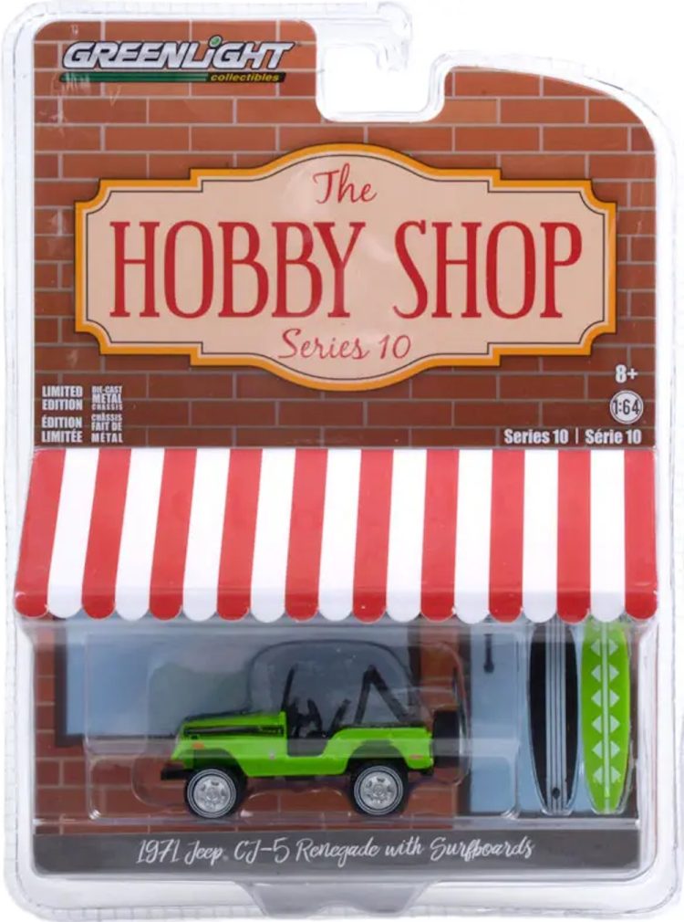 Greenlight - 1:64 The Hobby Shop Series 10 1971 Jeep CJ-5 Renegade w/ Surfboards - Image 2