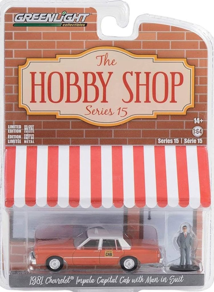 Greenlight - 1:64 The Hobby Shop Series 15 1981 Chevrolet Impala Capital Cab w/ Man in Suit - Image 2