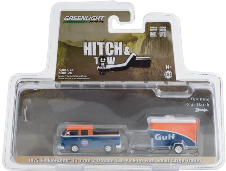 Greenlight - 1:64 Hitch & Tow Series 28 - 1975 Volkswagen T2 Type 2 Double Cab Pick-Up w/ Small Cargo Trailer - Image 2