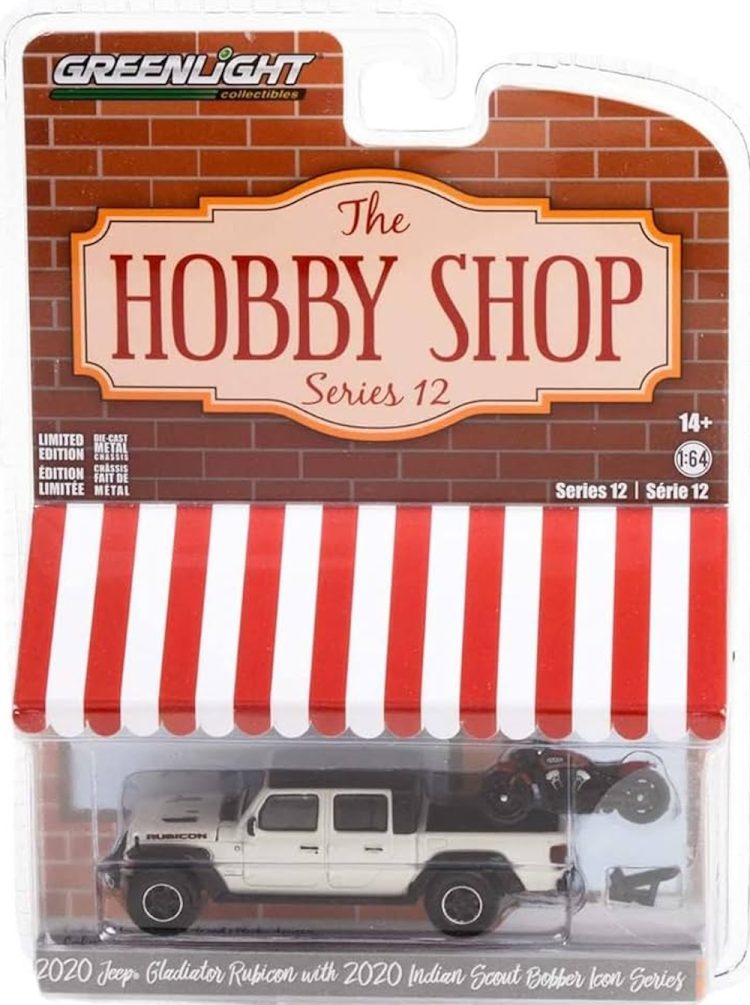 Greenlight - 1:64 The Hobby Shop Series 12 2020 Jeep Gladiator w/ Indian Scout Bobber Icon Series - Image 2