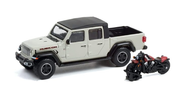 Greenlight - 1:64 The Hobby Shop Series 12 2020 Jeep Gladiator w/ Indian Scout Bobber Icon Series