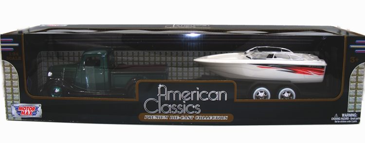 Motormax - 1:24 Ford P/U w/ Speed Boat Trailer "American Classics"