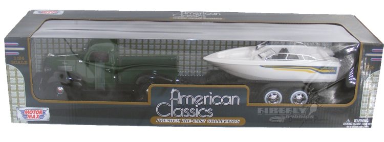 Motormax - 1:24 1941 Plymouth Pick Up Truck w/ Speed Boat & Trailer "American Classics"