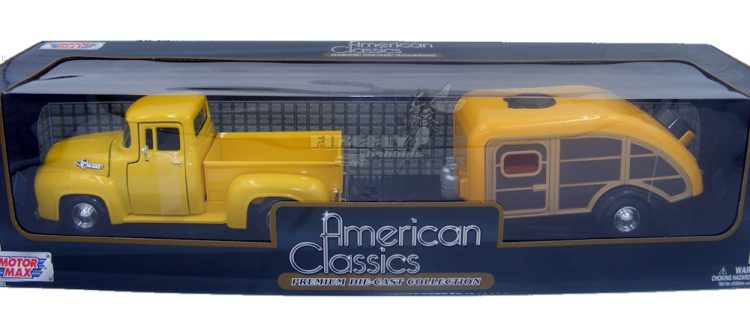 Motormax - 1:24 1955 Ford F-100 w/ Tear Drop Trailer "American Classics"