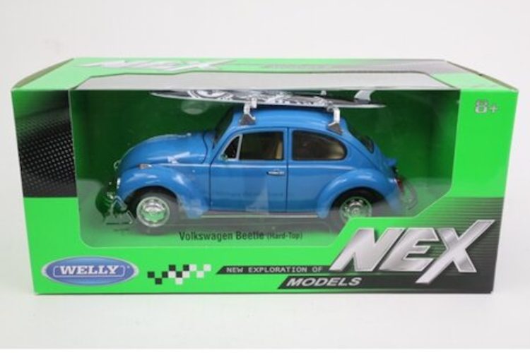 Welly - NEX 1:24 Volkswagen Beetle (Hard Top) - Blue w/ Surfboard - Image 2