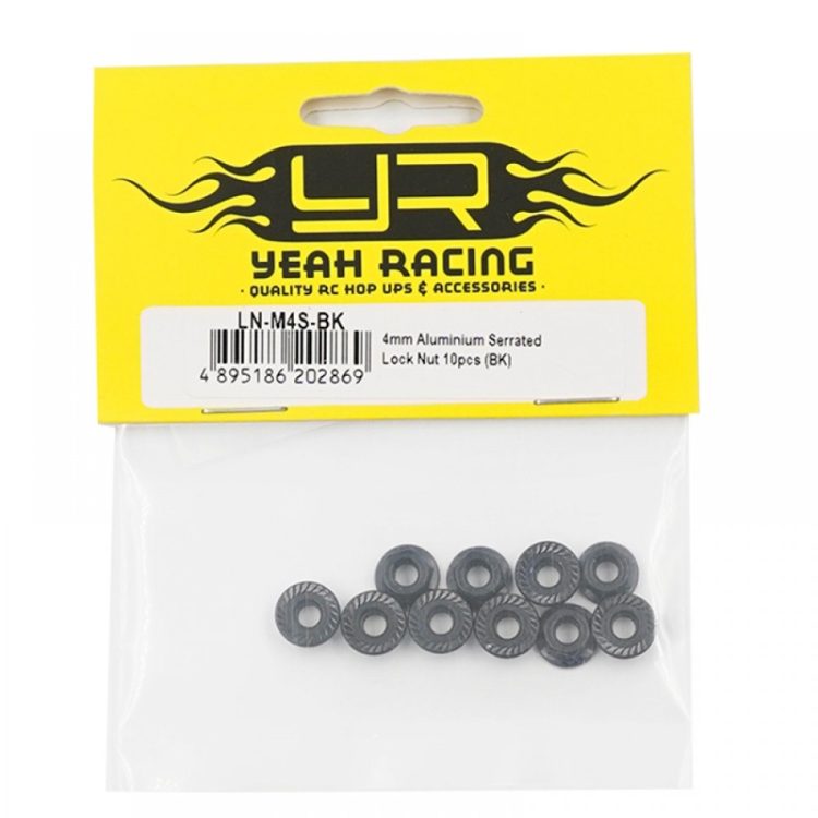 Yeah Racing - 4mm Aluminum Serrated Lock Nut 10pcs (Black) - Image 3