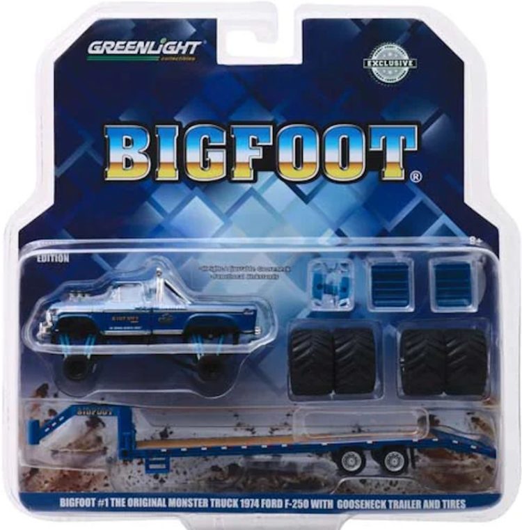 Greenlight - 1:64 BIGFOOT #1 The Original Monster Truck 1974 Ford F-250 w/ Gooseneck Trailer and Tires - Image 2