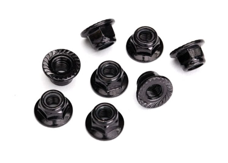 Traxxas - Nuts, 5mm flanged nylon locking (Steel, black serrated)(8)