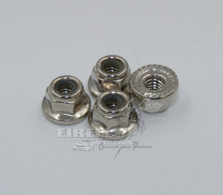 Wheel Nuts, 4mm Steel Serrated Flanged Nyloc Nuts (4pcs)