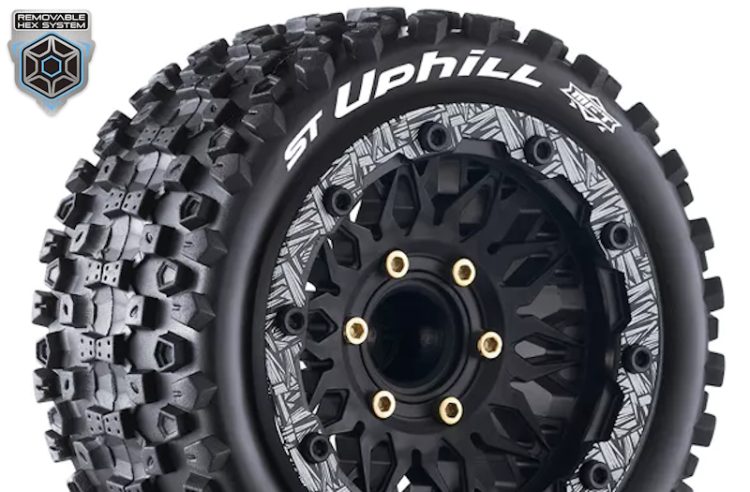 Louise RC - MFT ST-UPHILL 1/10 Stadium Truck Tire - Removable Hex - Mounted - Black (1 Pair)