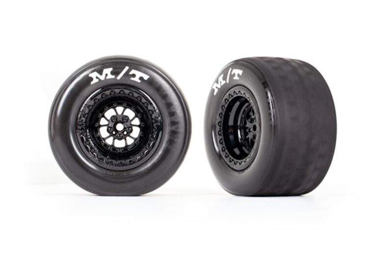 Traxxas - Tires & wheels, assembled, glued (Weld gloss black wheels, Mickey Thompson ET Drag Slicks, foam inserts) (rear) (2)