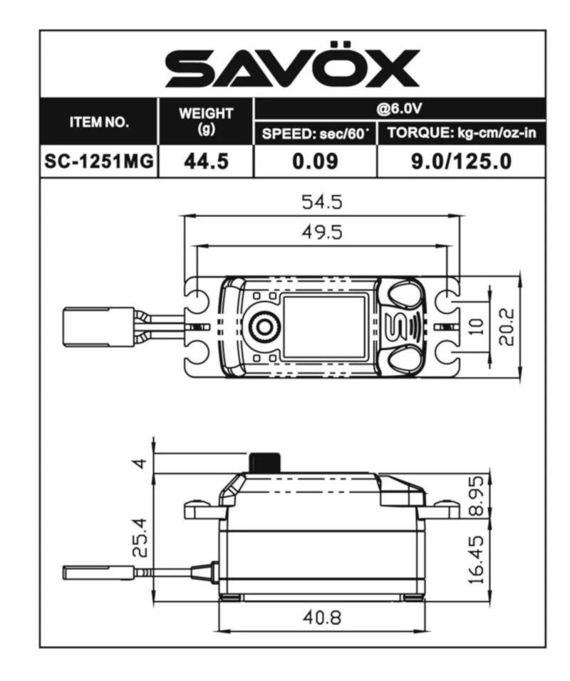 Savox - SC-1251MG Low-Profile High Speed Digital Metal Gear Servo (Black Edition) - Image 2